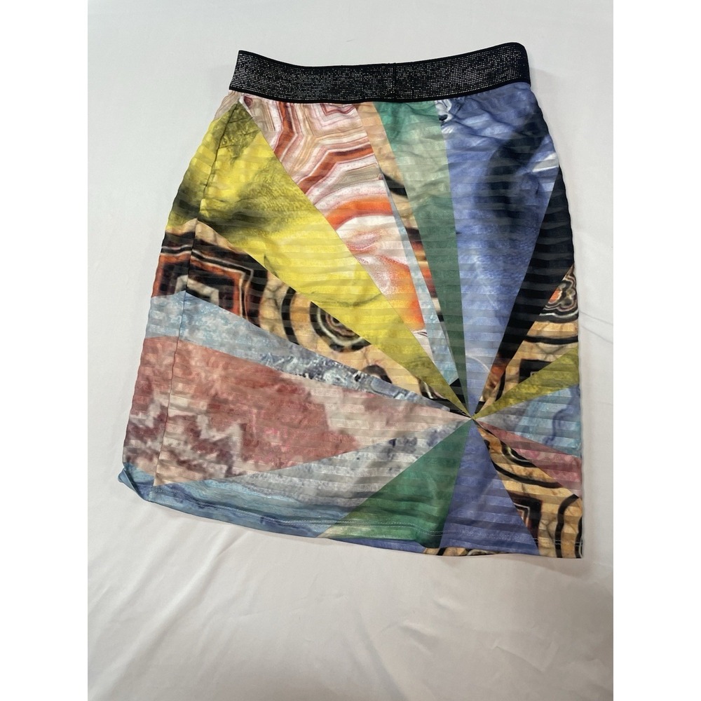 Desigual Abstract Geometric Print Skirt Multicolor A-Line Elastic Waist Size S